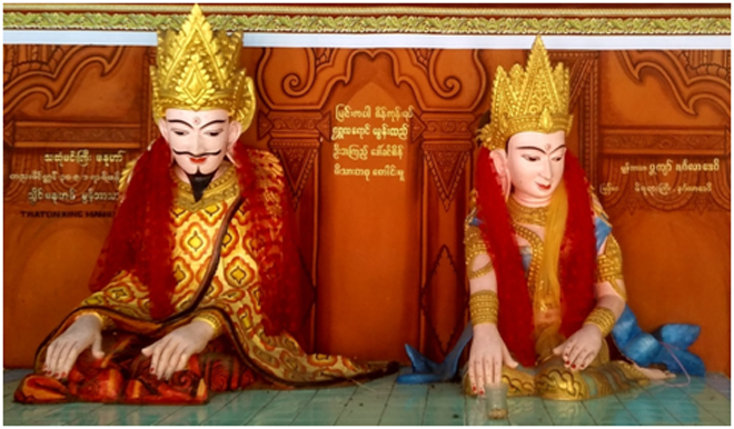 Мануха і його дружина. Скульптура в храмі Манухи у Багані